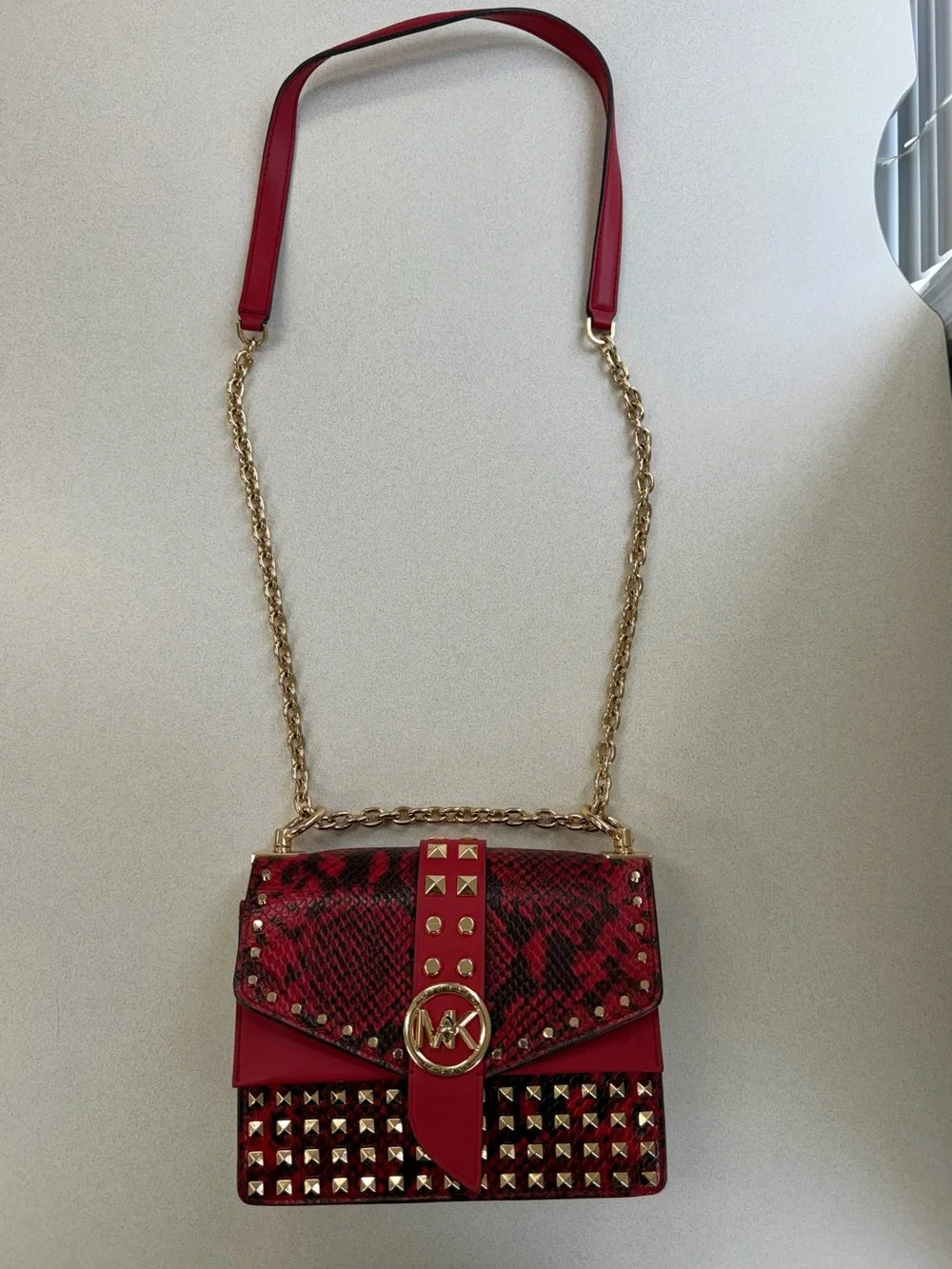 Michael Kors Greenwich Small Studded Snake-Embossed Leather Crossbody